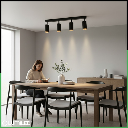 Lampa Sufitowa Reflektor LED 4x GU10 Tuba Spot ELIGIS Czarny LUMILED