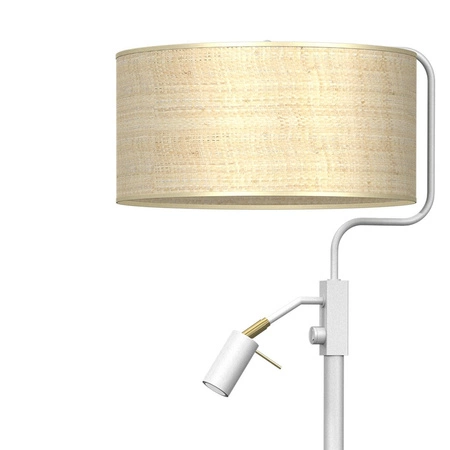 Lampa Podłogowa Stojąca MARSHALL Biała Rattanowa 1xE27 + 1x mini GU10 Milagro