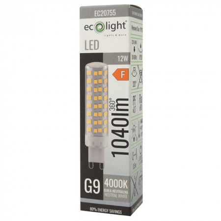 Żarówka LED Kapsułka G9 12W 1040lm 4000K Neutralna Ecolight