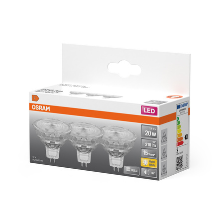 3x Żarówka LED MR16 Reflektor GU5.3 2.6W = 20W 210lm 2700K Ciepła 12V 36° STAR Osram