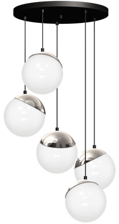 Lampa wisząca SFERA 5xE14 Białe Kule Chromowane Detale MLP8885 Milagro Metal + Szkło