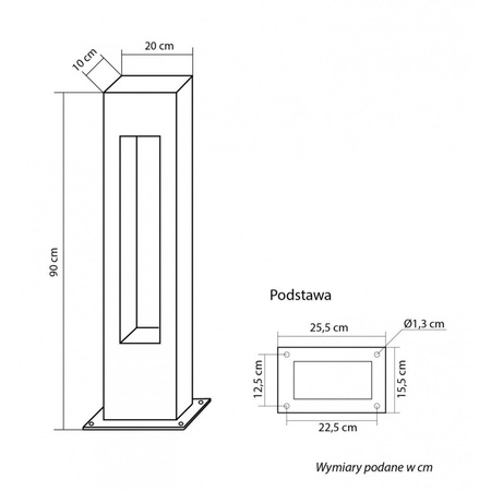 Lampa Zewnętrzna LED Słupek Ogrodowy REKTAN 90cm GU10 IP65 Su-Ma