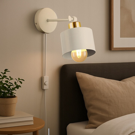 Lampa Ścienna Reflektor Kinkiet Spot E27 Ruchomy Biały Złoty Elza Masterled