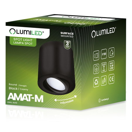 Oprawa Natynkowa HALOGENOWA Spot Tuba Ruchoma GU10 Okrągła Czarna 84mm AMAT-M LUMILED