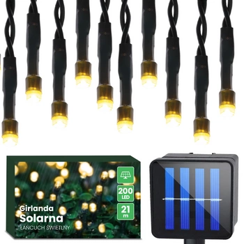 Girlanda Solarna Ogrodowa OZDOBNA  Łańcuch Świetlny 21,9m 200x LED 3000K ciepła