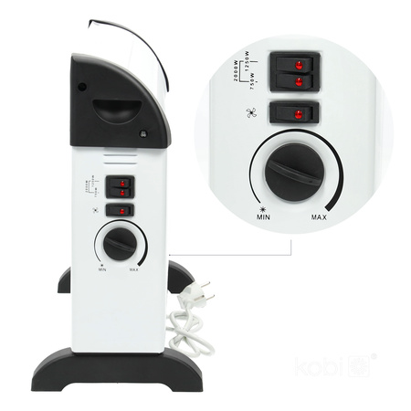 Grzejnik Konwektorowy Elektryczny z Regulacją 2000W TURBO Biało-Czarny Kobi