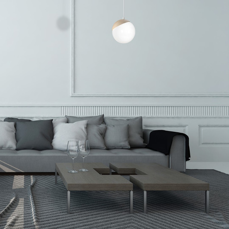 Lampa wisząca SFERA 1xE14 Białe Kule Drewniane Detale MLP5424 Milagro Metal + Drewno + Szkło