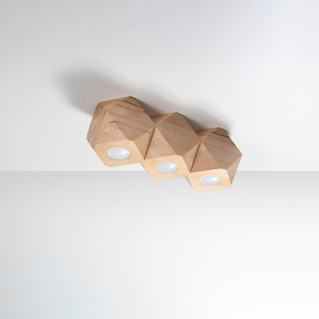 Lampa Sufitowa Oprawa Natynkowa 3x GU10 Geometryczna Brązowa Skandynawska Woody Sollux