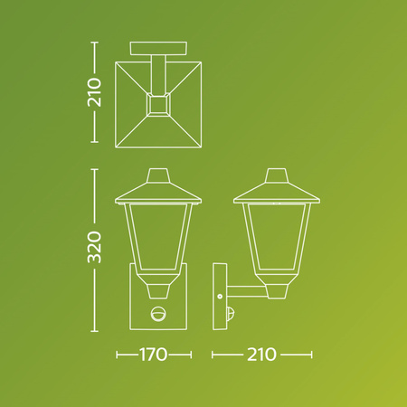 Kinkiet Ogrodowy Lampa Elewacyjna Zewnętrzna LATARNIA E27 IP44 z Czujnikiem Ruchu i Zmierzchu Czarna Kinno Philips