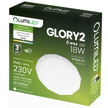Plafon LED Lampa Sufitowa Natynkowa 18W IP44 Okrągły GLORY 2 Diament 33cm LUMILED