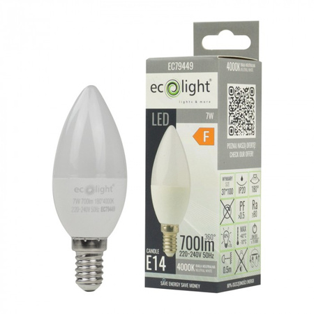 Żarówka LED Świeczka B37 E14 7W 630lm 4000K Neutralna Ecolight