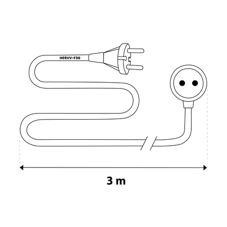 Przedłużacz Sieciowy Kabel z Uziemieniem Listwa Zasilająca 1 Gniazdo 3m Biały Sznur Lendo Lumiled