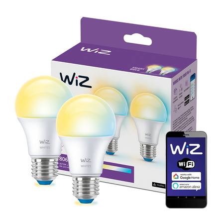 2x Żarówka LED E27 A60 8W = 60W 2700-6500K SMART WiFi WiZ