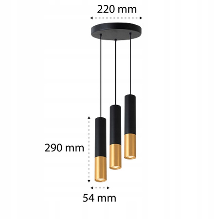 Lampa Sufitowa Oprawa Wisząca 3x GU10 Czarna Złota Matowa Keon Masterled