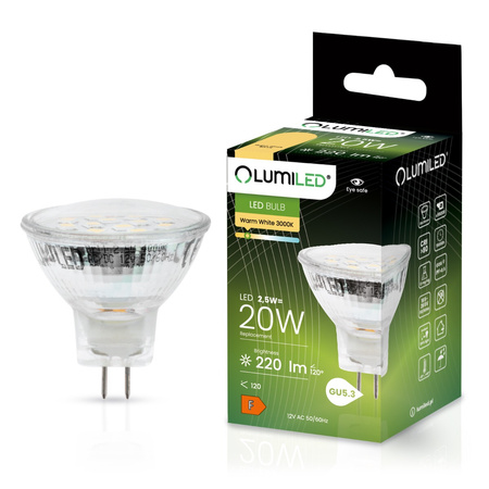 Żarówka LED GU5.3 Reflektor MR11 2,5W = 20W 220lm 3000K Ciepła 120° 12V LUMILED