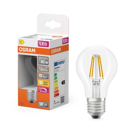 Żarówka LED E27 A60 3.4W = 40W 470lm 2700K Ciepła 320° Filament Ściemnialna SUPERSTAR Osram