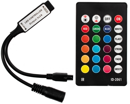 Sterownik do taśm LED RGB IR 24 PRZYCISKI 72W 3x2A 12V DC MINI + PILOT