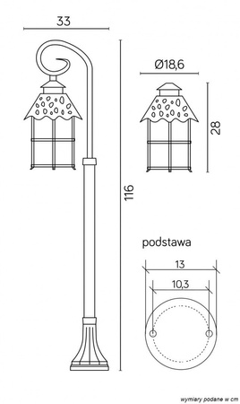 Lampa Ogrodowa Zewnętrzna Słupek LATARNIA E27 Toledo K 5002/2/R 116cm czarny Su-Ma