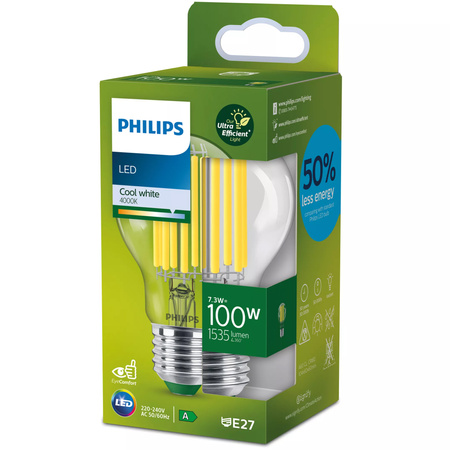 Żarówka LED E27 A60 7.3W = 100W 1535lm 210lm/W 4000K Neutralna 300° KLASA A UltraEfficient Philips