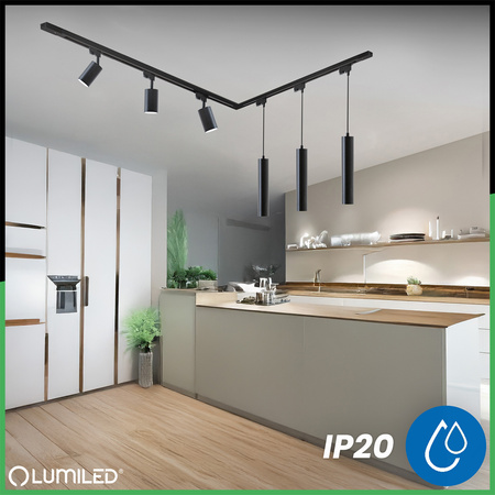 Zestaw Szyna Oświetleniowa Szynoprzewód 3m + 6x Reflektor Szynowy GU10 + Łącznik Kątowy Czarny LUMILED