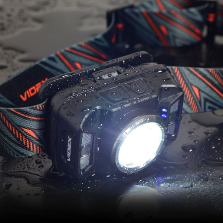 Latarka Czołowa Akumulatorowa LED 5W 410lm 7 Trybów Pracy Sensor Ruchu USB C Wodoszczelna IP65 Videx