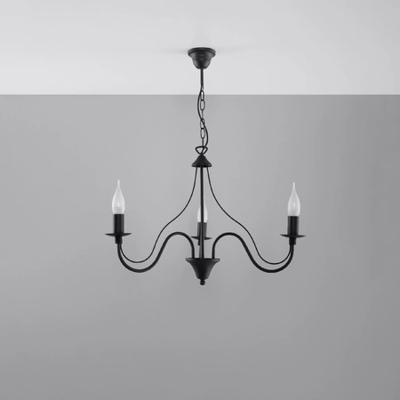 Lampa Sufitowa Wisząca Żyrandol 3x E14 Żyrandol Nieregularna Czarna Nowoczesna Minerwa Sollux