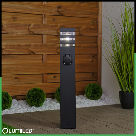 Lampa Ogrodowa Słupek Zewnętrzny Stojący E27 LED z Gniazdem TAXUS 2 60cm LUMILED