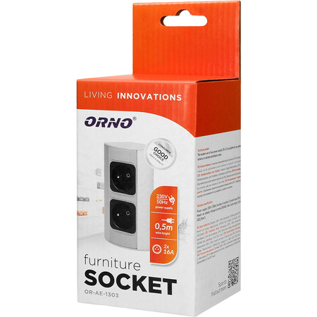 Gniazdo Podwójne Meblowe Elektryczne Narożne Natynkowe Listwa Podszafkowe ORNO