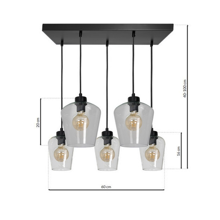 Lampa wisząca SANTIAGO 5xE27 Klosz Transparentne Szkło MLP6615 Metal + Szkło