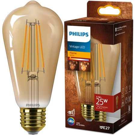 Żarówka LED E27 Edison ST64 3W = 25W 250lm 1800K Ciepła 330° FILAMENT Vintage Bursztynowa Decorative Philips