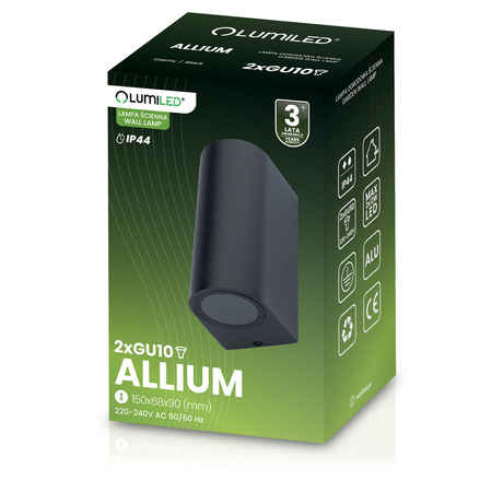 Kinkiet Ogrodowy Elewacyjny Lampa Zewnętrzna 2xGU10 ALLIUM Czarna LUMILED