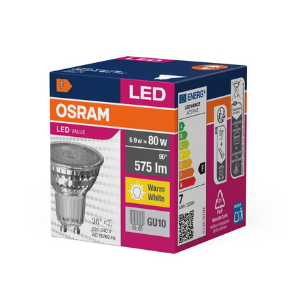Żarówka LED PAR16 Reflektor GU10 6.9W = 80W 575lm 3000K Ciepła 36° VALUE Osram