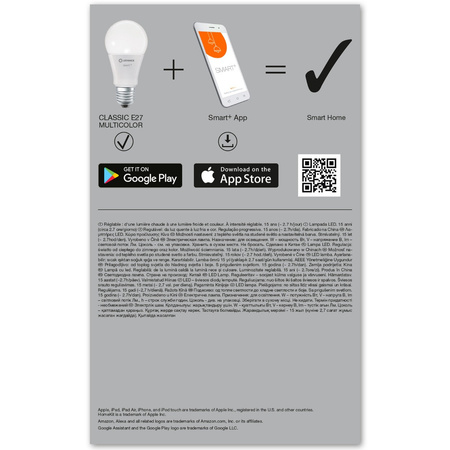 Żarówka LED 9W Tradycyjna 806lm CCT RGB Ściemnialna SMART+ WiFi Classic Ledvance