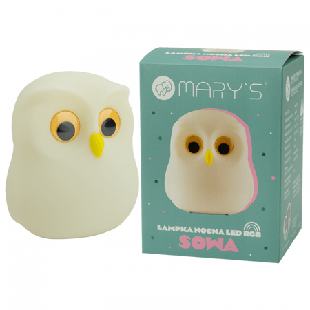 Lampka Nocna Dziecięca LED 2.6W 3000K Ciepła + Wielokolorowa RGB USB Akumulatorowa 1200mAh Biała SOWA MARY'S