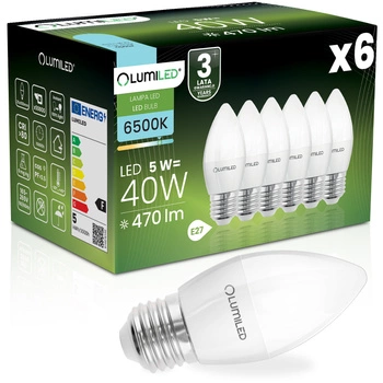 6x Żarówka LED E27 Świeczka B35 5W = 40W 470lm 6500K Zimna 180° LUMILED