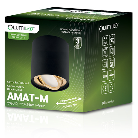 Oprawa Natynkowa HALOGENOWA Spot Tuba Ruchoma GU10 Okrągła Czarno-Złota 84mm AMAT-M LUMILED