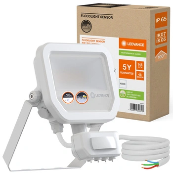 Naświetlacz LED Reflektor Zewnętrzny Lampa 10W 1200lm 4000K IP65 Biały Z Czujnikiem Ruchu i Zmierzchu Floodlight Ledvance