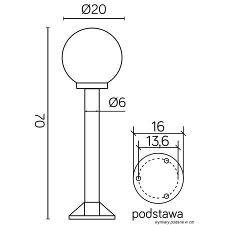 Lampa Ogrodowa Zewnętrzna Stojąca SŁUPEK Kule K 5002/3/K 200 E27 70cm Su-Ma