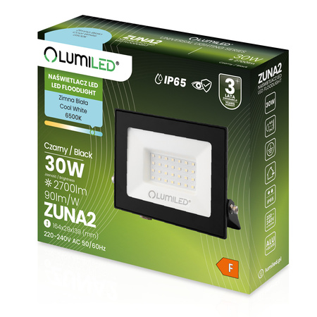 Naświetlacz LED ZUNA2 30W 2700lm 6500K IP65 Czarny LUMILED
