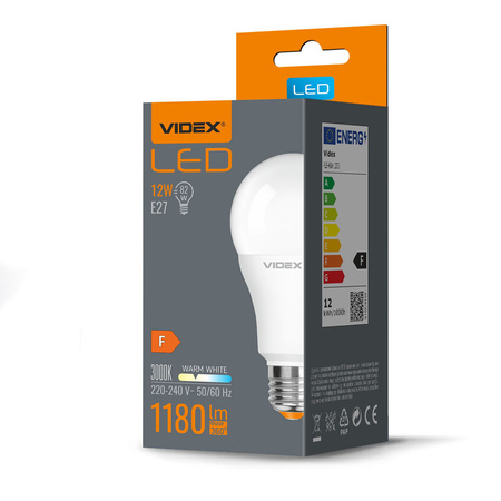 Żarówka LED E27 A60 12W = 82W 1180lm 3000K Ciepła 240° Videx