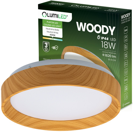 Plafon LED Panel Natynkowy Lampa Sufitowa Oprawa WOODY 18W 4000K Okrągły IP44 27cm LUMILED
