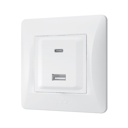 Gniazdo z Ramką USB-A + USB-C 20W 16A Natynkowe Białe BINERA VIDEX