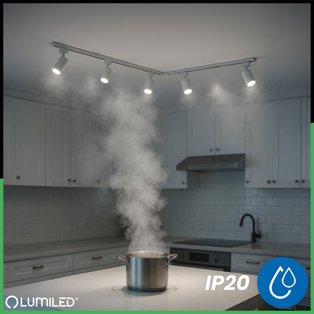 Zestaw Szyna Oświetleniowa Szynoprzewód 3m Biały + 5x Reflektor Szynowy SAGI GU10 Biało - Złoty + Łącznik L LUMILED