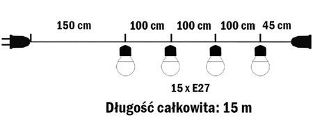 Girlanda Ogrodowa Zewnętrzna Łańcuch Świetlny 15m 15xE27 LED 4W EDISON