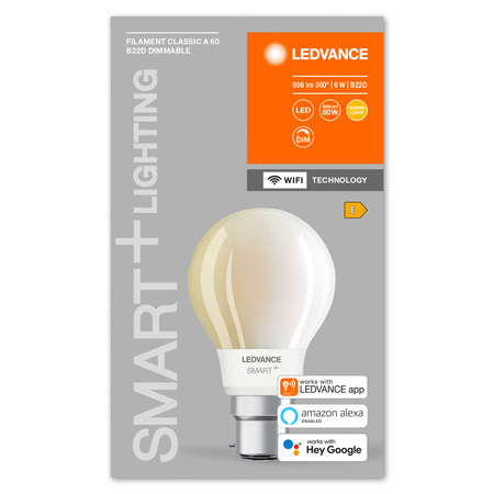 Żarówka LED B22d A60 6W = 60W 2700K Ciepła 806lm 300° Filament LEDVANCE SMART+ WIFI Ściemnialna