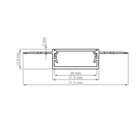 Profil Aluminiowy Podtynkowy Architektoniczny XL Typ P do LED Wpuszczany do Płyt KARTON / GIPS 2m + Mleczny Klosz