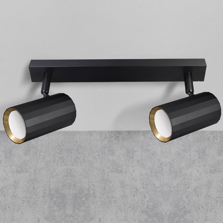 Oprawa Ścienno-Sufitowa Reflektor Punktowy 2x GU10 Czarna Złota NICEA Sanico Goldlux