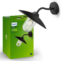 Kinkiet Ogrodowy Lampa Elewacyjna Zewnętrzna E27 IP44 Czarna Hammock Philips