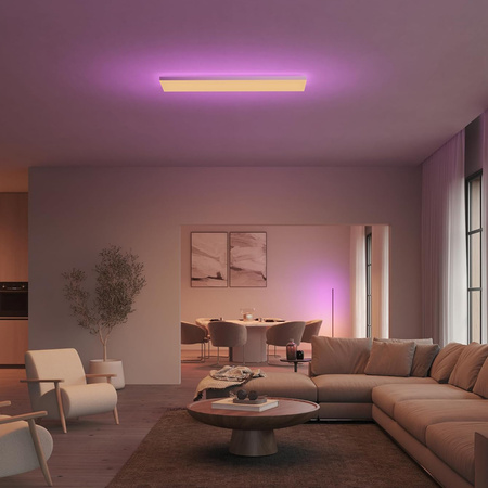 Panel LED Lampa Sufitowa Natynkowa 120x30 cm 67W 4800lm IP20 White and Color Ambiance RGB + TW Biała Inteligentna SMART Zigbee Bluetooth Datura Philips HUE