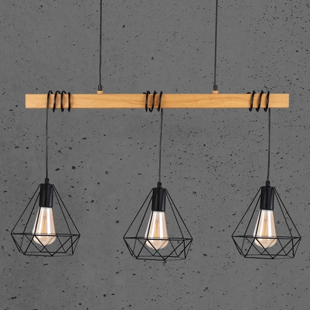 Lampa Wisząca Sufitowa VIGO 3x E27 Zwis Drewno Czarny GOLDLUX (Polux)